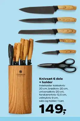 Kvickly Knivsæt 6 dele + holder tilbud