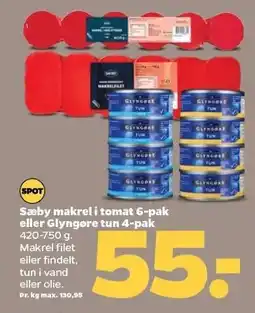 Netto Sæby makrel i tomat 6-pak eller Glyngøre tun 4-pak tilbud