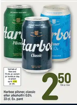 REMA 1000 Harboe pilsner, classic eller alkoholfri 0.0% 33 cl. Ex. pant tilbud