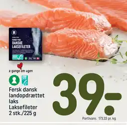 REMA 1000 Fersk dansk landopdrættet laks Laksefileter 2 stk./225 g tilbud