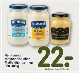 REMA 1000 Hellmann's mayonnaise eller Maille dijon sennep 380-400 g tilbud