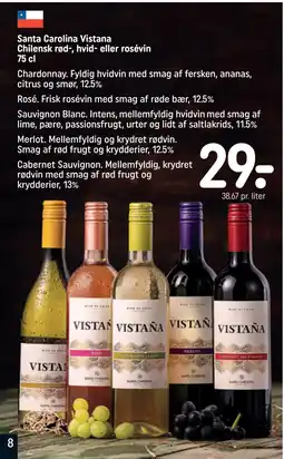 REMA 1000 Santa Carolina Vistana Chilensk rød-, hvid- eller rosévin 75 cl tilbud