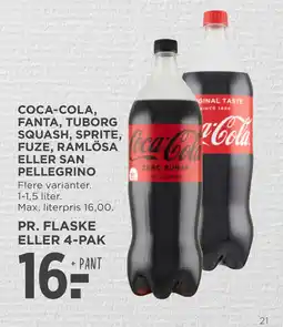 MENY COCA-COLA, FANTA, TUBORG SQUASH, SPRITE, FUZE, RAMLÖSA ELLER SAN PELLEGRINO tilbud
