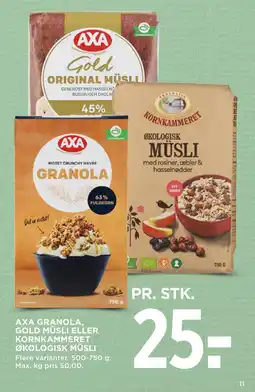 MENY AXA GRANOLA, GOLD MÜSLI ELLER KORNKAMMERET ØKOLOGISK MÜSLI tilbud