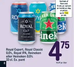 REMA 1000 Royal Export, Royal Classic 0.0%, Royal IPA, Heineken eller Heineken 0.0% tilbud