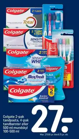 REMA 1000 Colgate 2-pak tandpasta, 4-pak tandbørster eller 500 ml mundskyl tilbud