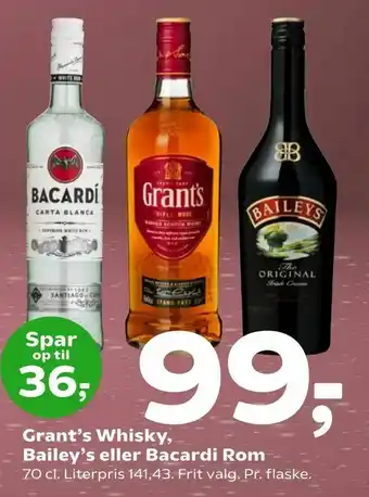 Coop 365 Grant's Whisky, Bailey's eller Bacardi Rom tilbud