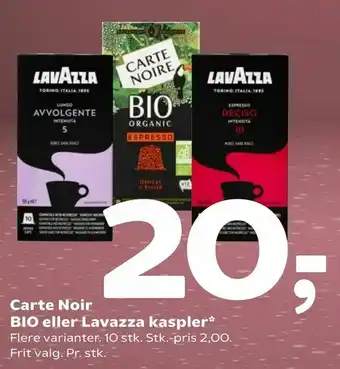 Coop 365 Carte Noir BIO eller Lavazza kaspler tilbud