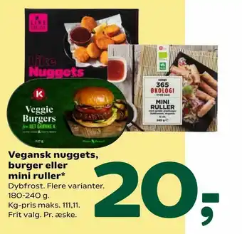 Coop 365 Vegansk nuggets, burger eller mini ruller tilbud