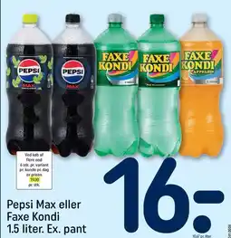 REMA 1000 Pepsi max eller Faxe kondi 1,5 liter ex. pant tilbud