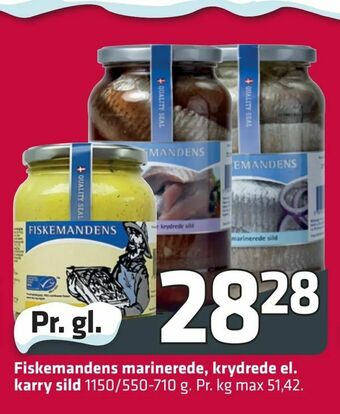 Fleggaard Fiskemandens marinerede, krydrede el. karry sild tilbud