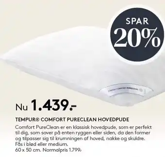 SengeSpecialisten TEMPUR COMFORT PURECLEAN HOVEDPUDE tilbud