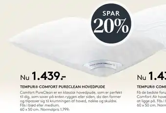 SENG TEMPUR COMFORT PURECLEAN HOVEDPUDE tilbud