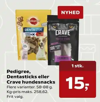 Kvickly Pedigree, Dentasticks eller Crave hundesnacks tilbud
