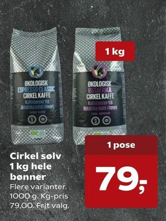 Kvickly Cirkel sølv 1 kg hele bønner tilbud
