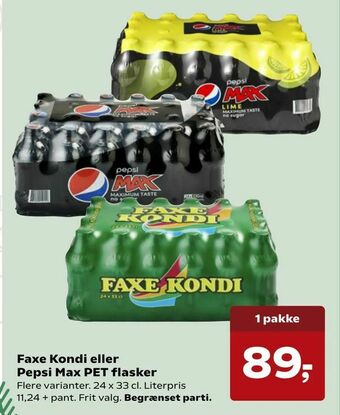 Kvickly Faxe Kondi eller Pepsi Max PET flasker tilbud
