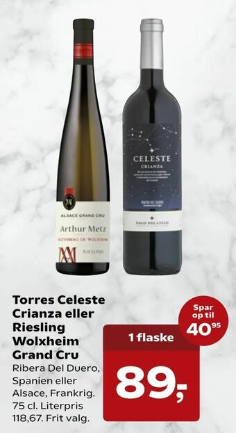 Kvickly Torres Celeste Crianza eller Riesling Wolxheim Grand Cru tilbud