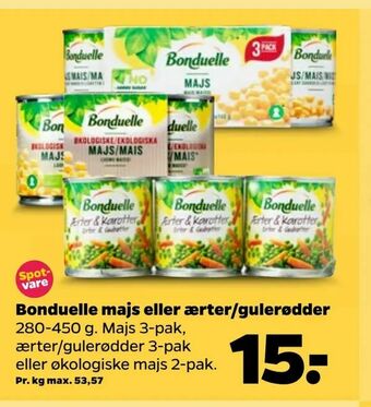 Netto Bonduelle majs eller ærter/gulerødder tilbud