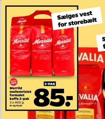 Netto Merrild mellemristet formalet kaffe 3-pak tilbud