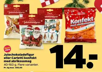 Netto Julechokoladefigur eller Carletti konfekt med abrikossmag tilbud