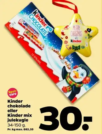 Netto Kinder chokolade eller Kinder mix julekugle tilbud