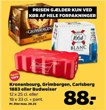 Netto Kronenbourg, Grimbergen, Carlsberg 1883 eller Budweiser tilbud