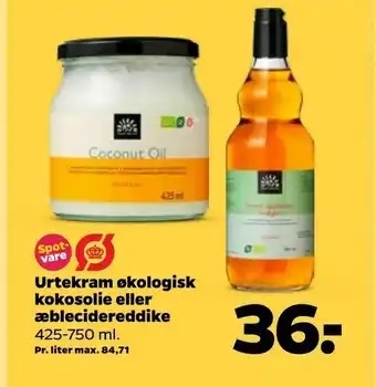 Urtekram økologisk kokosolie eller æblecidereddike