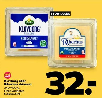 Netto Klovborg eller Riberhus skiveost tilbud