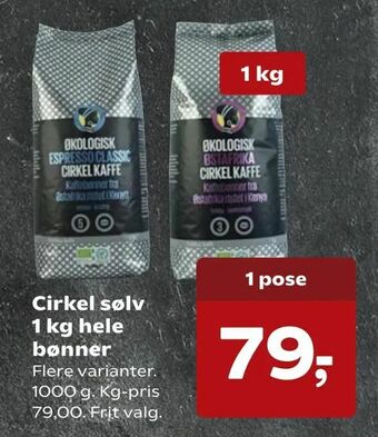 SuperBrugsen Cirkel sølv 1 kg hele bønner tilbud