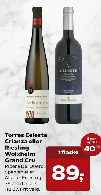 SuperBrugsen Torres Celeste Crianza eller Riesling Wolxheim Grand Cru tilbud