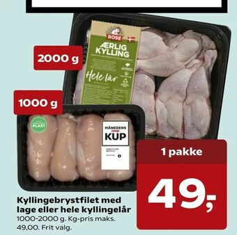 SuperBrugsen Kyllingebrystfilet med lage eller hele kyllingelår tilbud