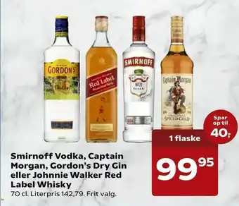 SuperBrugsen Smirnoff Vodka, Captain Morgan, Gordon's Dry Gin eller Johnnie Walker Red Label Whisky tilbud