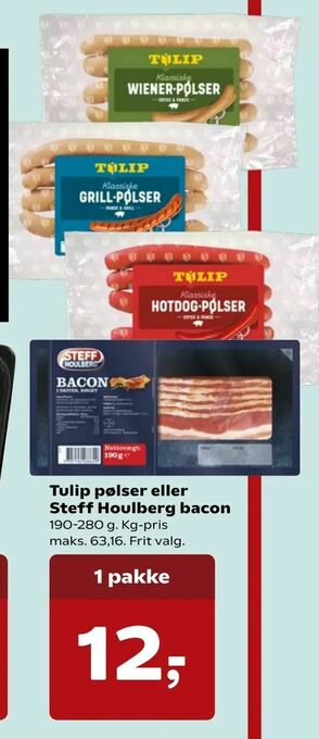 SuperBrugsen Tulip pølser eller Steff Houlberg bacon tilbud