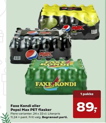 SuperBrugsen Faxe Kondi eller Pepsi Max PET flasker tilbud