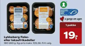 SuperBrugsen Lykkeberg fiske- eller laksefrikadeller tilbud