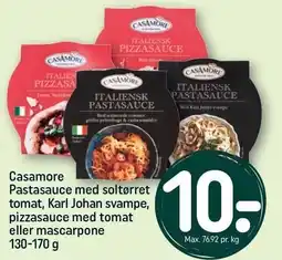 REMA 1000 Casamore Pastasauce med soltørret tomat, Karl Johan svampe, pizzasauce med tomat eller mascarpone tilbud