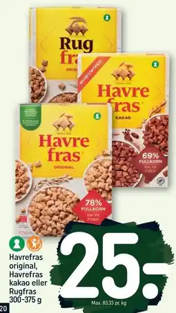 REMA 1000 Havrefras original, Havrefras kakao eller rugfras tilbud