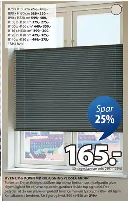 JYSK HVEN UP & DOWN MØRKLÆGNING PLISSÉGARDIN tilbud