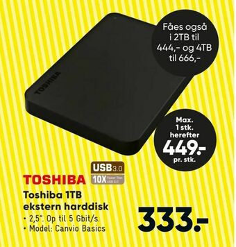 Bilka Toshiba 1TB ekstern harddisk tilbud