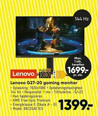 Bilka Lenovo G27-20 gaming monitor tilbud
