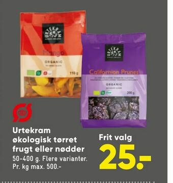 Bilka Urtekram økologisk tørret frugt eller nødder tilbud