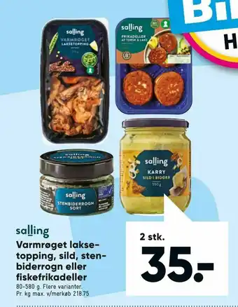 Varm røget lakse topping, sild, sten bider rogn eller fiske frikadeller