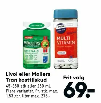 Bilka Livol eller Møllers Tran kosttilskud tilbud