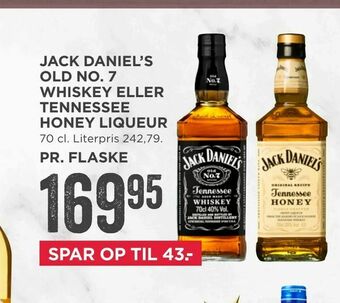 MENY Jack daniel's old no. 7 whiskey eller tennessee honey liqueur tilbud