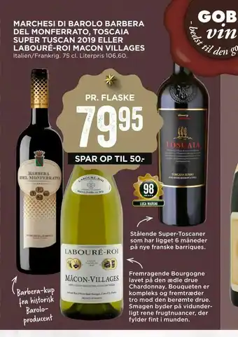 Marchesi di barolo barbera del monferrato, toscaia super tuscan 2019 eller labouré-roi macon villages