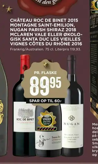MENY Château roc de binet 2015 montagne saint-emilion, nugan parish shiraz 2018 mclaren vale eller økologisk santa duc les vieille tilbud