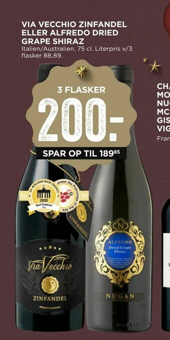 MENY Via vecchio zinfandel eller alfredo dried grape shiraz tilbud