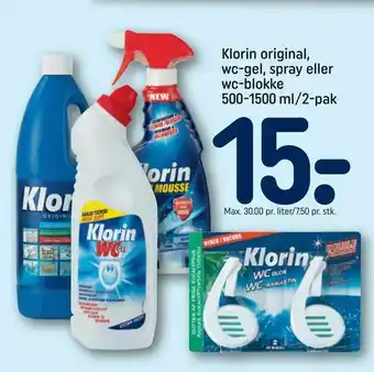 REMA 1000 Klorin original, wc-gel, spray eller wc-blokke 500-1500 ml/2-pak tilbud