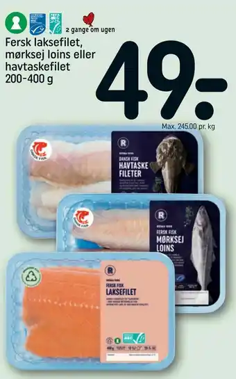 REMA 1000 Fersk laksefilet, mørksej loins eller havtaskefilet tilbud