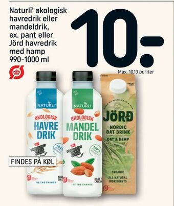 REMA 1000 Naturli' økologisk havredrik eller mandeldrik, ex. pant eller Jörd havredrik med hamp tilbud
